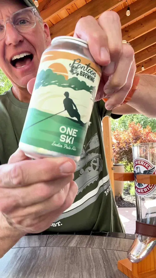 Pontoon Brewing Company in Sandy Springs showing review, one ski ipa, video by mikevsbeer on TikTok