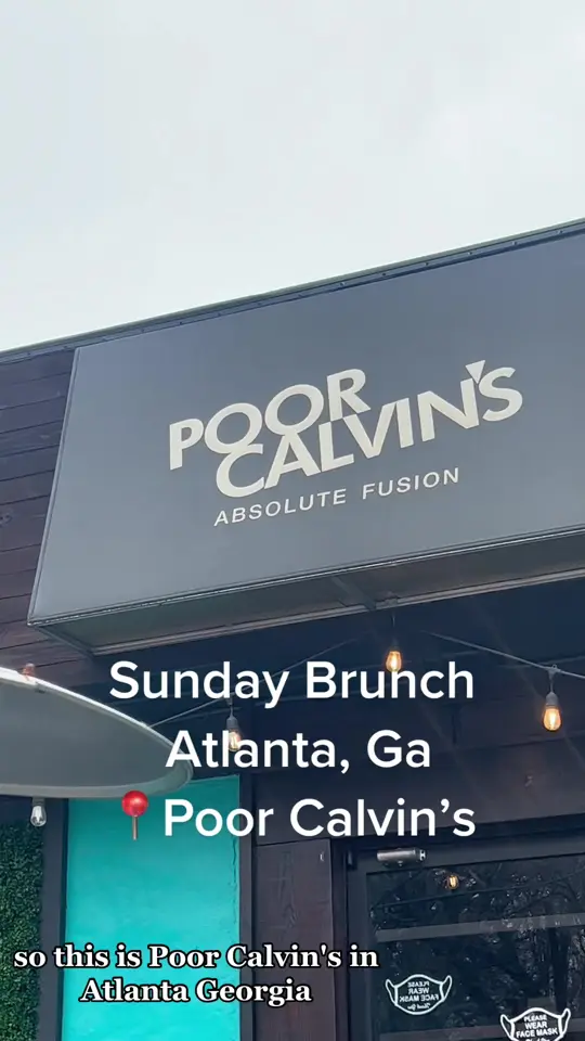 Poor Calvin's in Atlanta showing brunch, food, drinks, atmosphere, video by levixaustin2 on TikTok