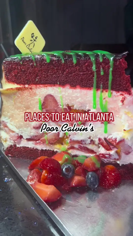 Poor Calvin's in Atlanta showing review, lobster crawfish wontons, lobster mac n’ cheese, duck dynasty, lobster fried rice, suspension cake, margarita, video by atlgemz on TikTok