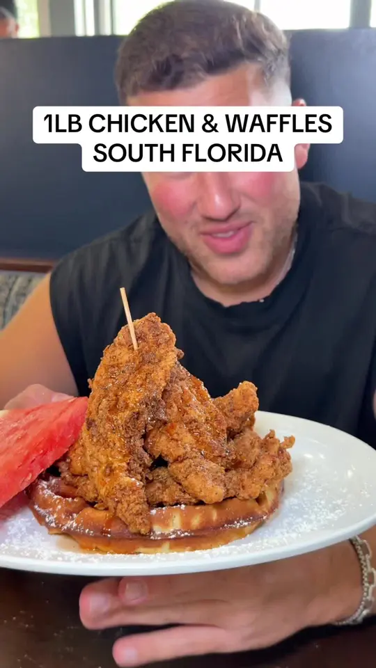 Portside Breakfast & Lunch in West Palm Beach showing food, chicken and waffles, video by mikeiseating on TikTok