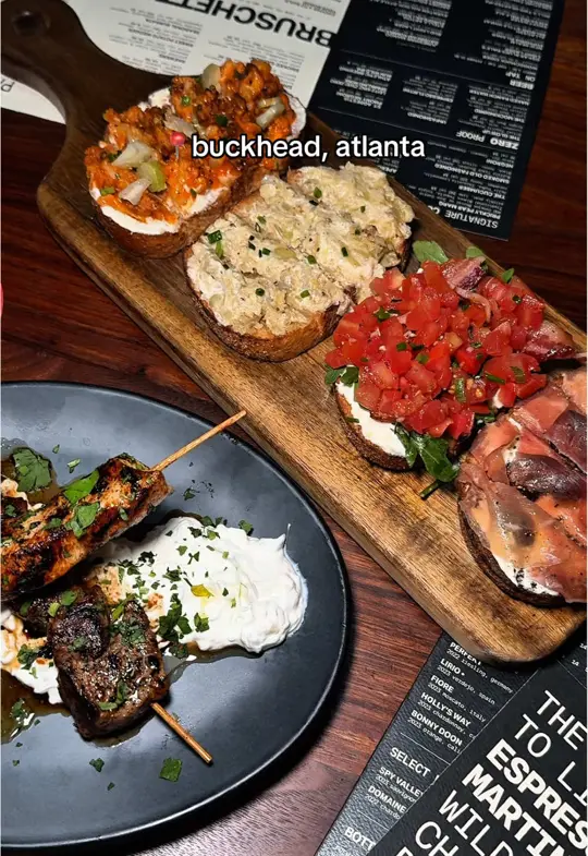 Postino Buckhead in Atlanta showing bruschetta boards, cocktails, patio, video by jccampy on TikTok