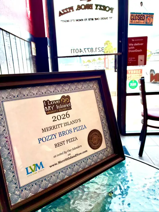 Pozzy Bros. Pizza in Cocoa showing review, best pizzeria award, video by Pozzy Bros. Pizza Merritt Island on Facebook