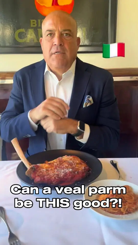 Pricci in Atlanta showing food, veal parm, video by Atlanta Eats on Facebook