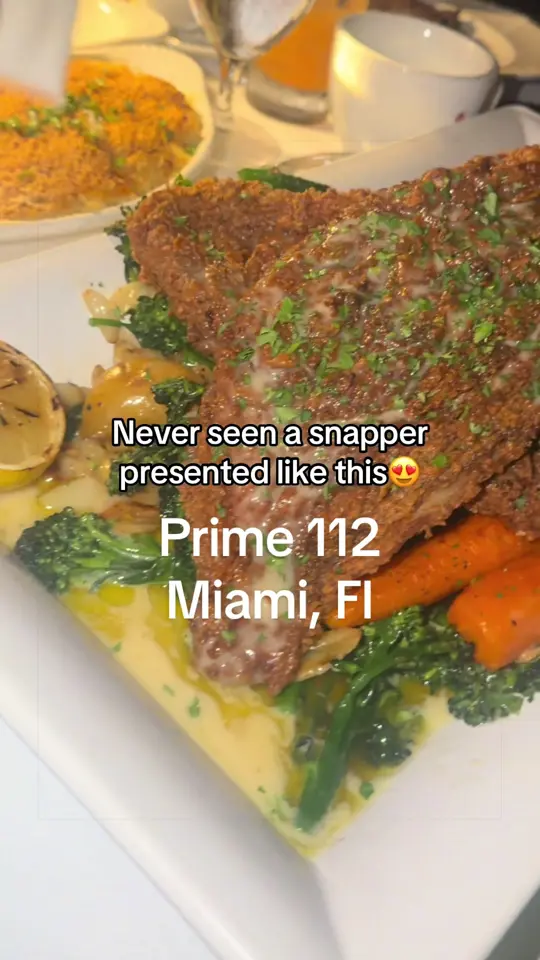 Prime 112 in Miami Beach showing food, fried blackened snapper, video by ladyjtips on TikTok