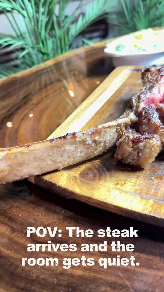 Prime 239 Steakhouse in Cape Coral showing steak, 40 oz tomahawk ribeye, jalapeño creamed corn, mushroom risotto, creamed spinach, video by prime239steakhouse on TikTok