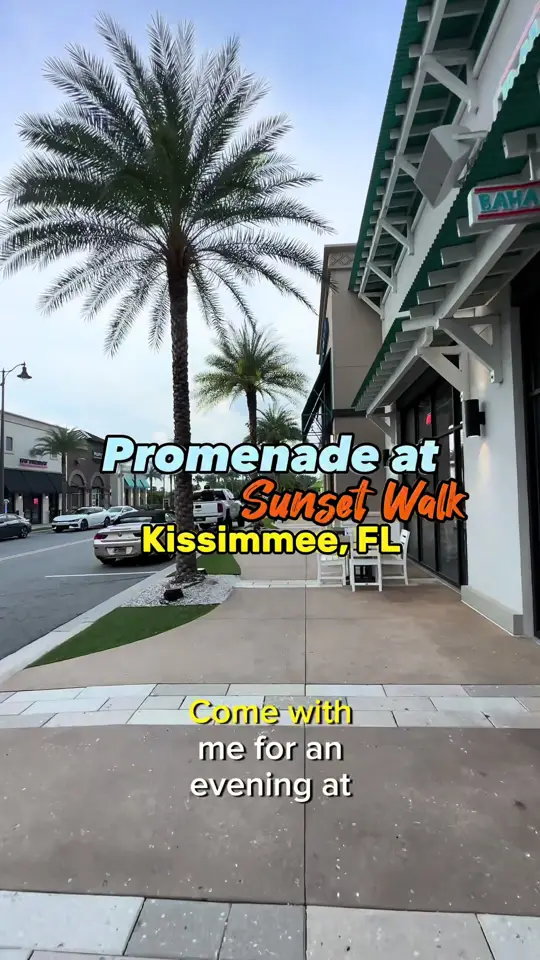 Promenade At Sunset Walk in Kissimmee showing restaurant visit, dining, shopping, entertainment, live entertainment, video by sunshineandkeylimeblog on TikTok