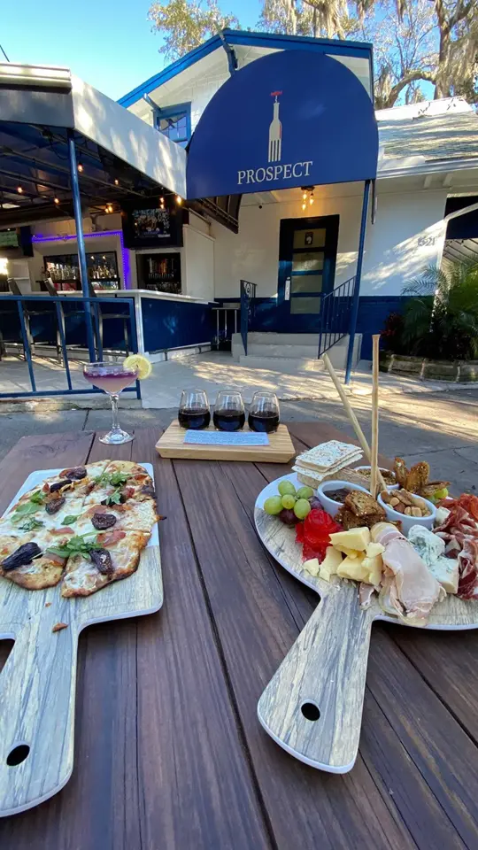 Prospect Five Points in Jacksonville showing wine bar, restaurant, happy hour, lunch, dinner, outdoor seating, video by 904 Happy Hour on Facebook