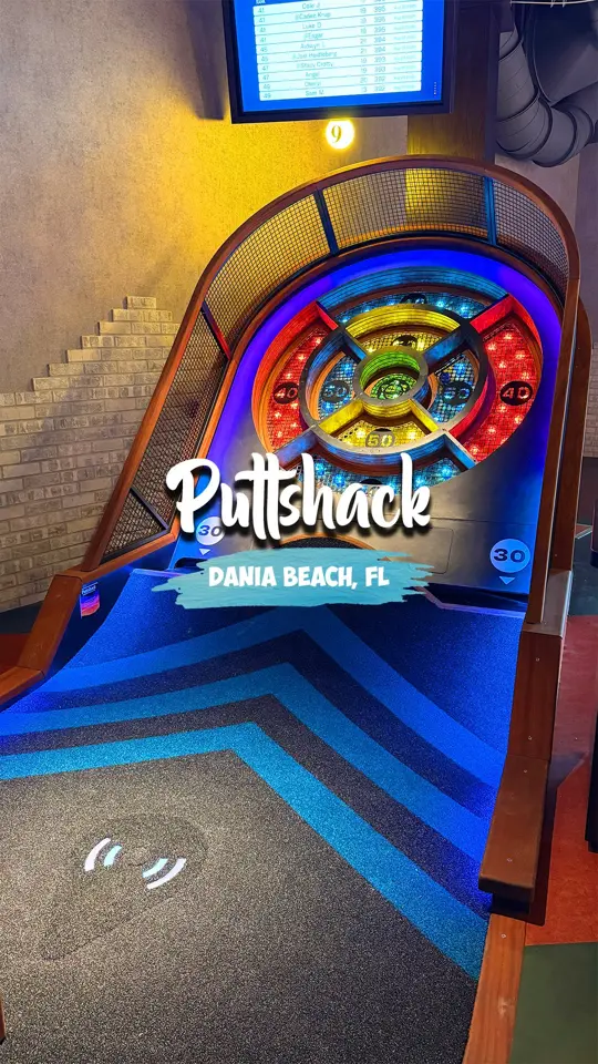Puttshack - Dania Beach in Dania Beach showing visit, mini golf courses, challenge hole suites, bars, food, video by Codie N Drew on Facebook