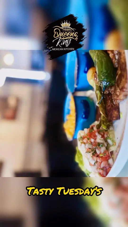 Queens & King Mexican Kitchen in Kissimmee showing restaurant visit, carne asada, tacos, video by Kissimmee Main Street on Facebook