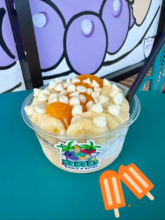 Rad Bowls in Niceville showing menu item, orange creamsicle bowl, video by Rad Bowls on Facebook
