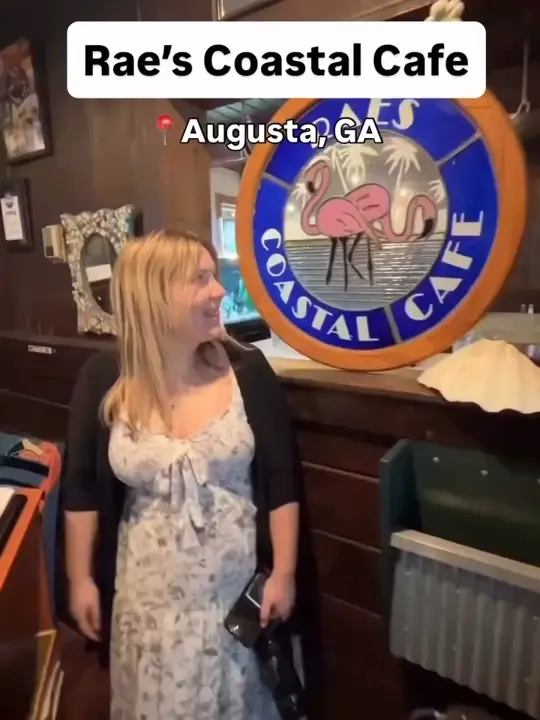RAES COASTAL CAFE in Augusta showing review, house salad, red beans & rice, video by makaylasellsaugusta on TikTok
