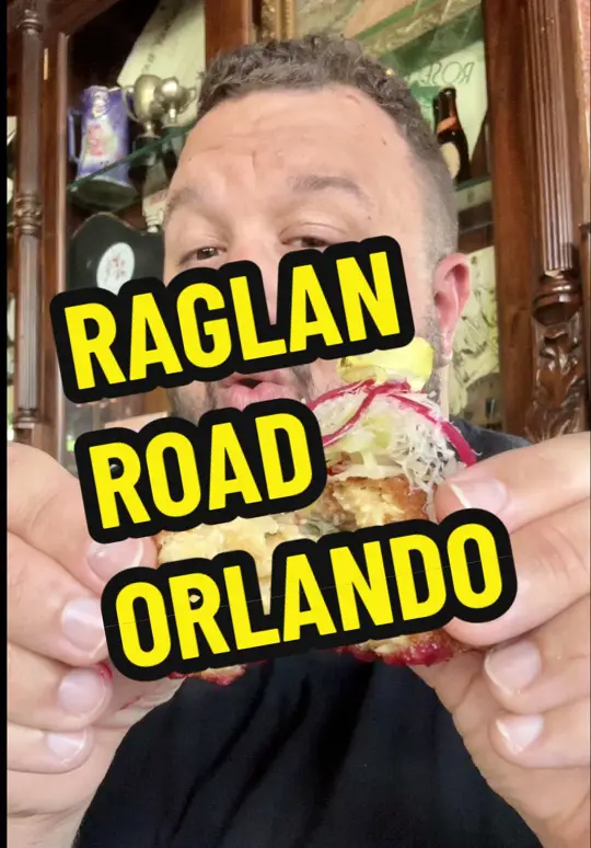 Raglan Road Irish Pub in Orlando showing review, visit, when ireland dates america, bacon & cabbage mac n cheese bites, pretzel, beer braised caramelized onion & cheese, video by briantreks on TikTok