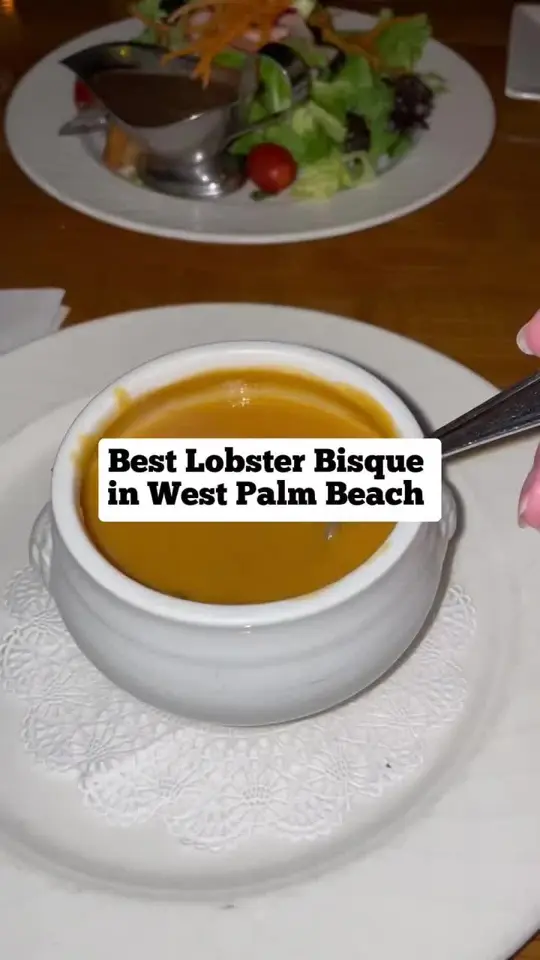 Raindancer Steakhouse in West Palm Beach showing food, lobster bisque, video by petiteweekender on TikTok