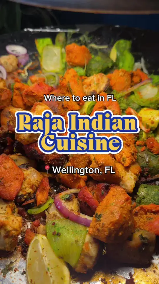 Raja Indian Cuisine & Bar in Wellington showing review, visit, indian dishes, patio bar, global menu, video by ambinkavidostuff on TikTok