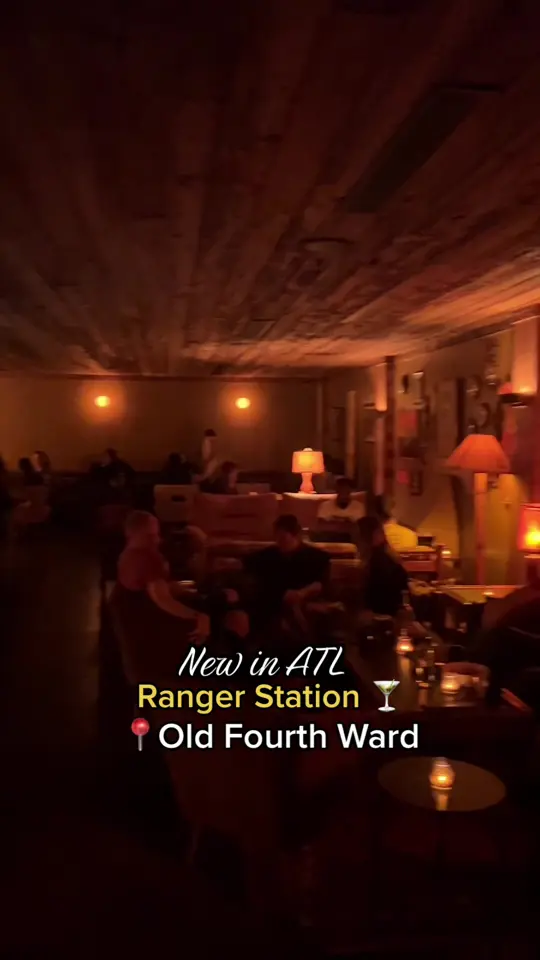 Ranger Station in Atlanta showing cocktail, cozy cabin ambiance, video by cassidymilan_ on TikTok