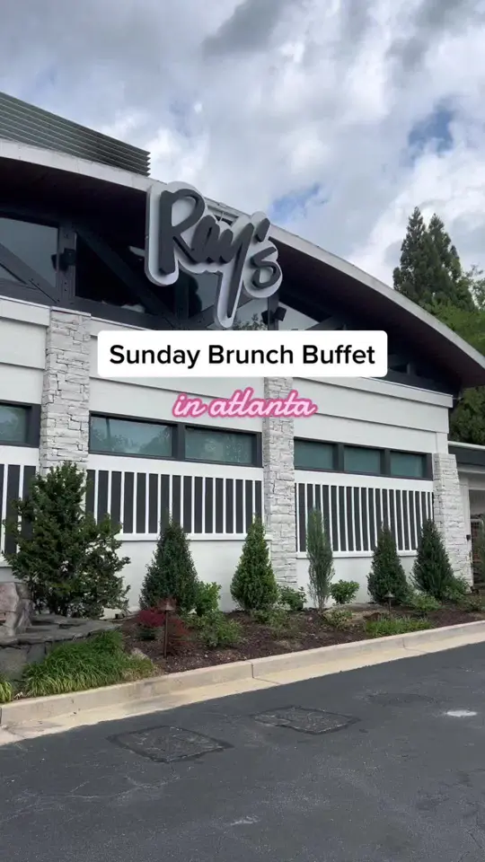 Ray's at Killer Creek in Alpharetta showing brunch buffet, stone crab, prime rib, waffles, french toast, gluten-free options, video by sayimafoodie on TikTok