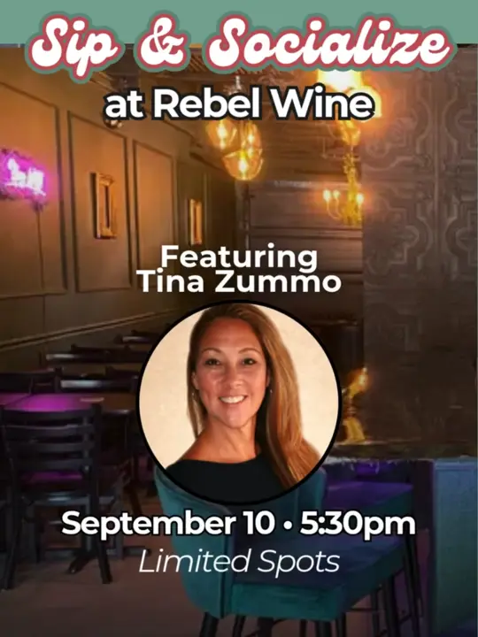 Rebel Wine Bar in Oakland Park showing event, sip and socialize networking, venue visit, video by roseandhustle on TikTok