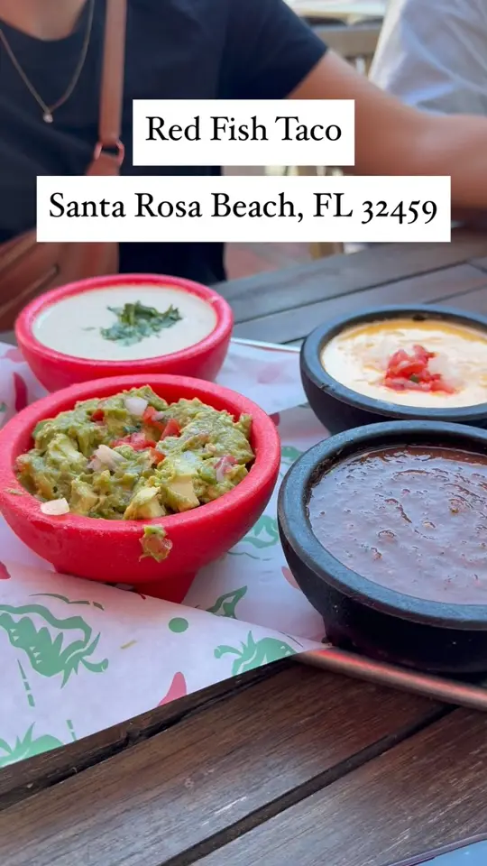 Red Fish Taco in Santa Rosa Beach showing review, tacos, margaritas, atmosphere, video by Elegant Living on Facebook