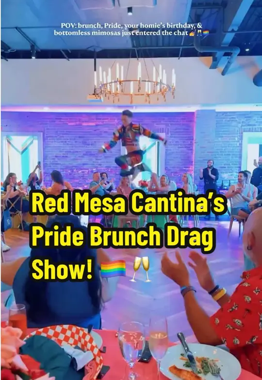 Red Mesa Restaurant in St. Petersburg showing brunch, bottomless mimosas, drag performance, birthday celebration, family-style dishes, video by socialshepherdadventures on TikTok