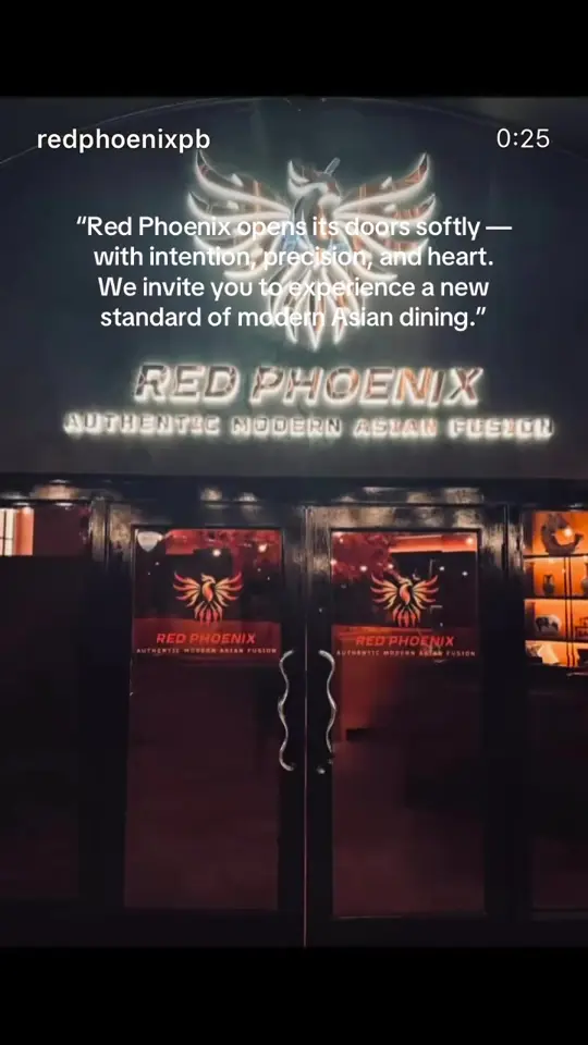 Red Phoenix Sushi and Authentic Asian Fusion in Palm Beach Gardens showing drink specials, peking duck, asian cuisine, video by redphoenixpb on TikTok