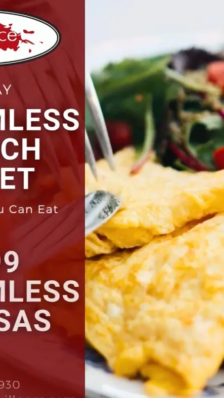 Redsauce American - Italian Restaurant in The Villages showing brunch, bottomless brunch, buffet, carving station, omelette station, mimosas, video by Redsauce on Facebook