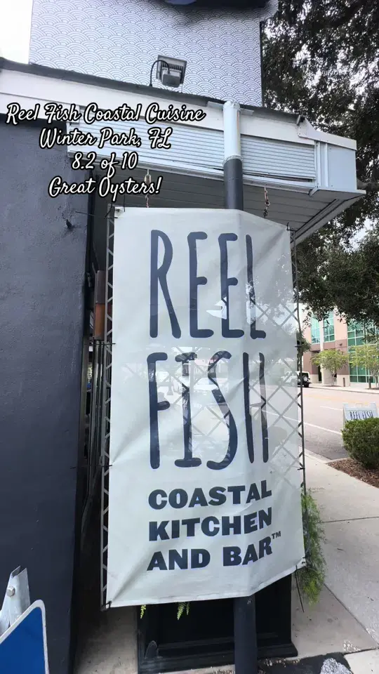 Reel Fish Coastal Kitchen & Bar in Orlando showing brunch, oysters, shrimp and grits, shrimp stir fry, video by captainmikeyo on TikTok