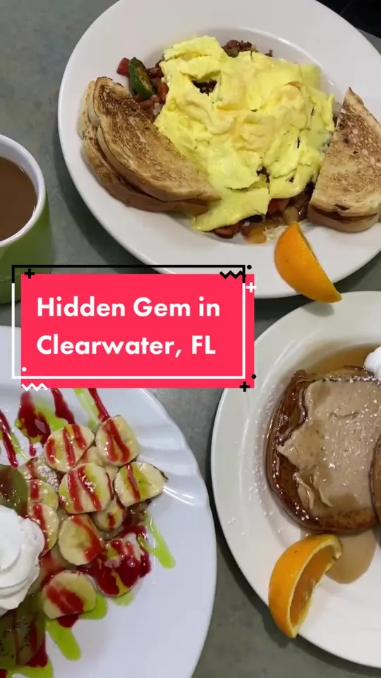 Remy's Cafe in Clearwater showing crepes, french toast, video by stufftodointb on TikTok