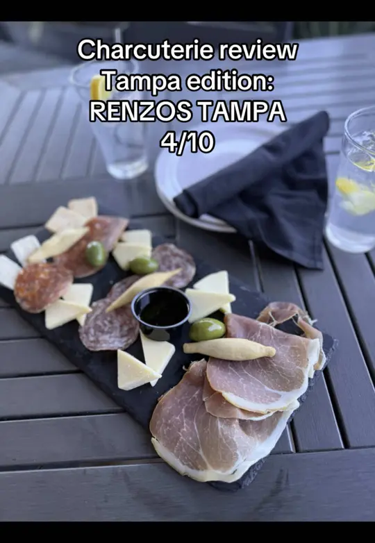 Renzo's in Tampa showing review, charcuterie, meat, wine, video by campbellrivercheese on TikTok