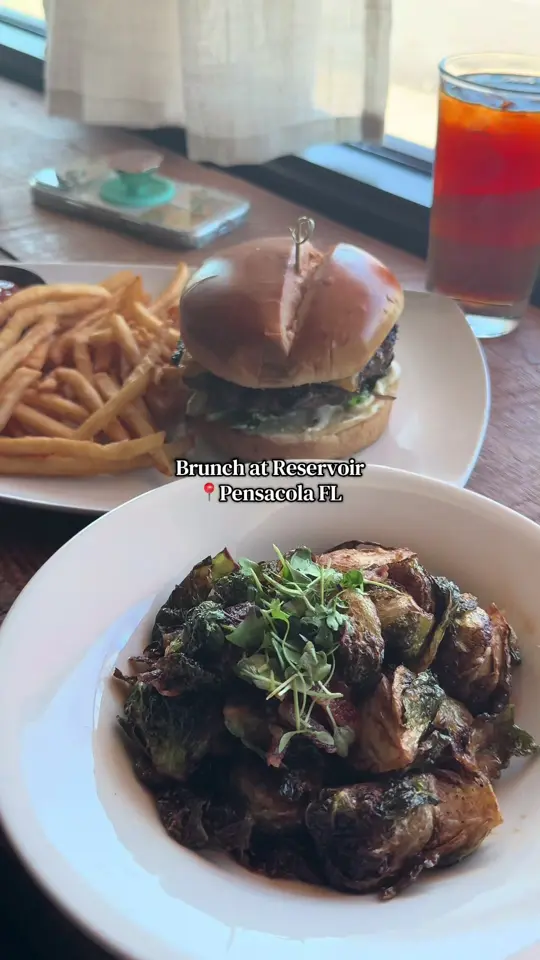  in Florida showing brunch, fried brussels sprouts, sweet chili sauce, bacon, biscuits & gravy, conecuh sausage gravy, video by lindsie.carter on TikTok