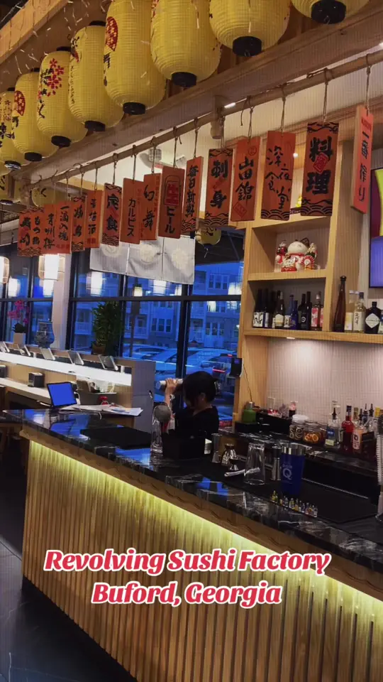 Revolving Sushi Factory in Buford showing review, visit, sushi, cocktails, video by bluebirdpatch on TikTok