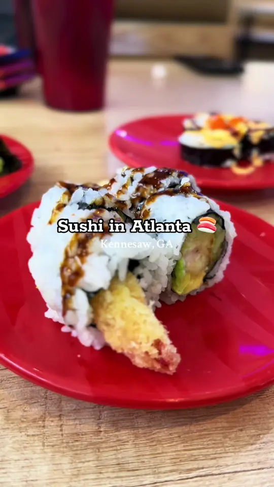 Revolving Sushi Factory in Kennesaw showing review, affordable menu, quick service, fresh food, video by shesyourfierce on TikTok