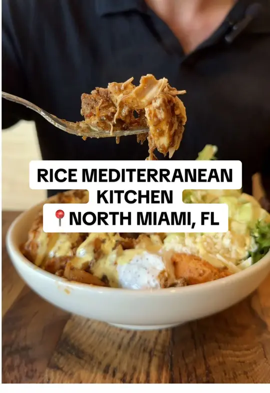 Rice Mediterranean Kitchen in Miami showing food, bowls, video by cityeatswithtwo on TikTok