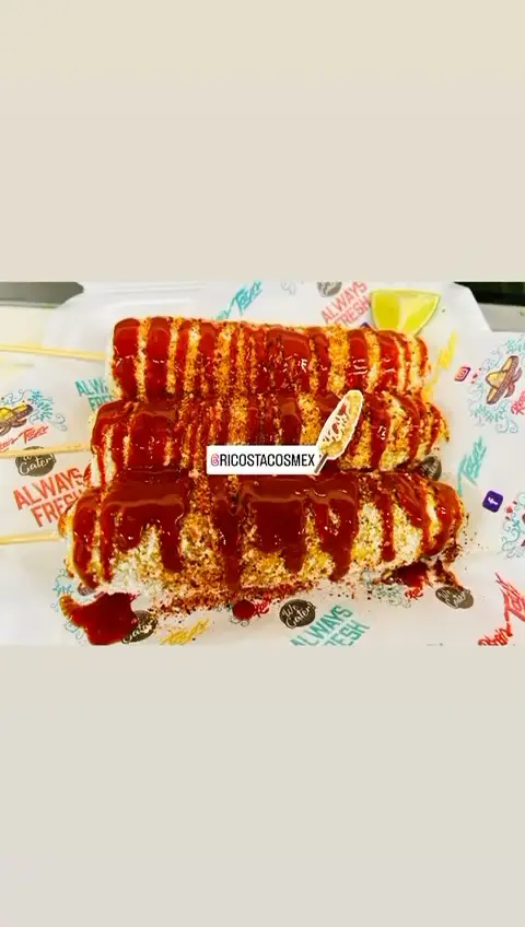 Rico's Tacos - Valdosta in Valdosta showing street corn, elote, video by Rico's Tacos on Facebook