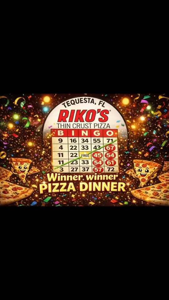 Riko's Pizza in Tequesta showing trivia, video by Riko's Pizza on Facebook