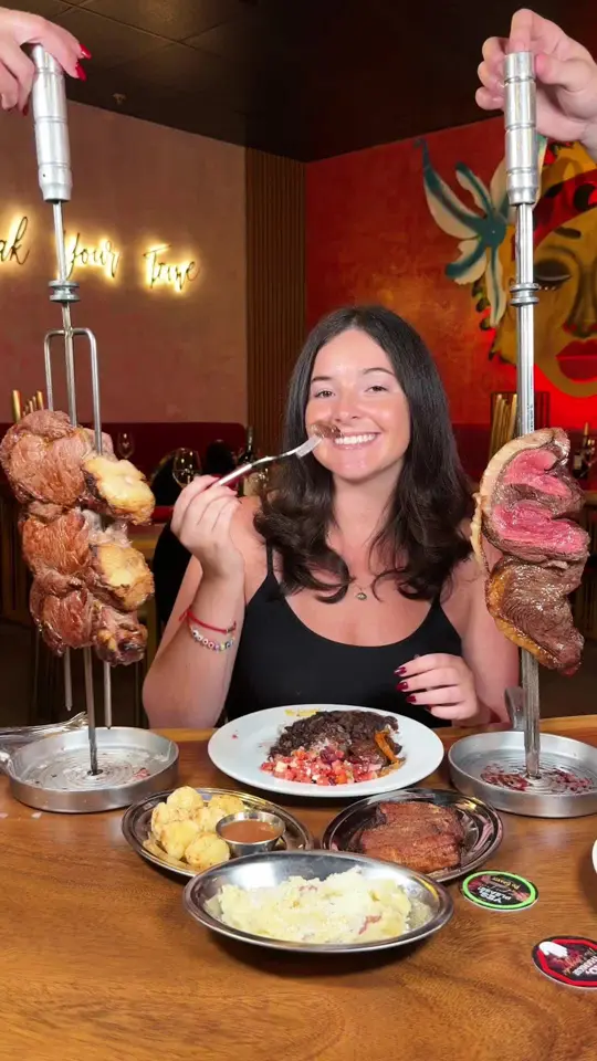 Rio Grande Churrascaria in Hialeah showing steakhouse, all you can eat, video by treatyoselfeverywhere on TikTok