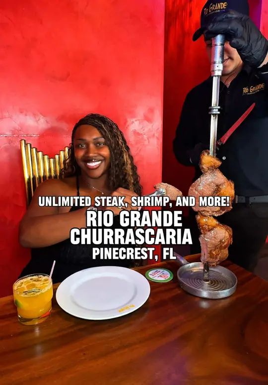 Rio Grande Churrascaria Southwest Ranches in Southwest Ranches showing restaurant visit, all-you-can-eat steak, grilled shrimp, lamb chops, picanha, pork loin, ribeye, video by theashsarai on TikTok
