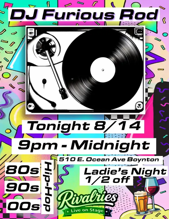 Rivalries Sports Pub in Boynton Beach showing dj, dj furious rod, ladies night, video by Rivalries Sports Pub on Facebook