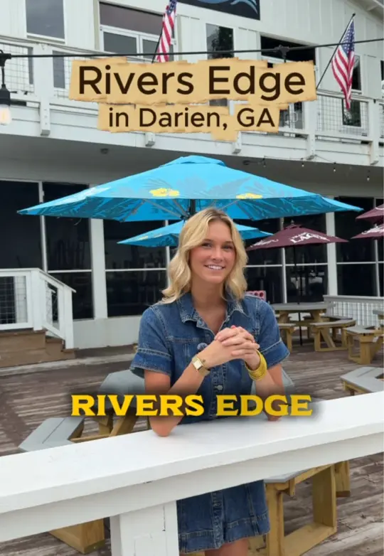 Rivers Edge Bar and Grill in Darien showing fresh seafood, shrimp, riverside dining, video by johnsonandaffiliates on TikTok