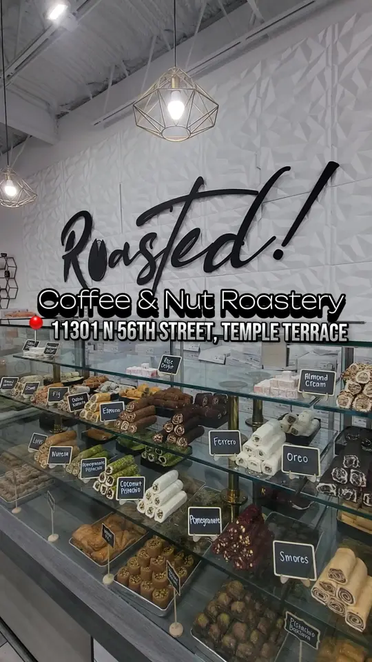 Roasted! in Temple Terrace showing fruit-shaped ice cream, labubu dubai chocolate-covered strawberries, coffee, video by adventuresofmyah on TikTok