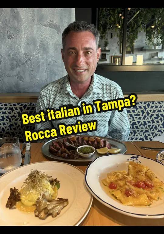 Rocca in Tampa showing review, pasta, steak, video by foodiejustice on TikTok