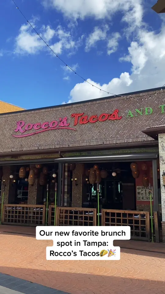 Rocco's Tacos & Tequila Bar in Tampa showing brunch, tacos, video by thetampabayguide on TikTok