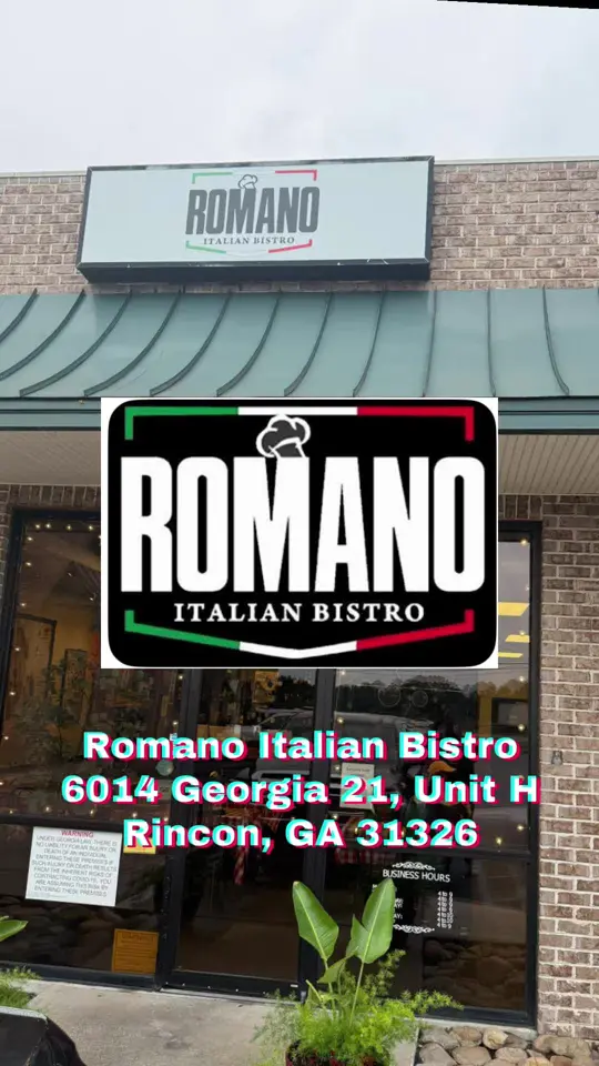 Romano Italian Bistro in Rincon showing review, pizza, video by ramzeereviews on TikTok
