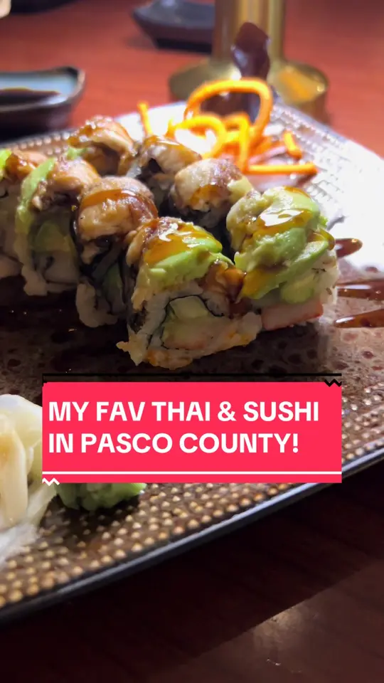 Rooster Thai Sushi Port Richey in Florida showing restaurant visit, thai food, sushi, video by fleatsandmore on TikTok