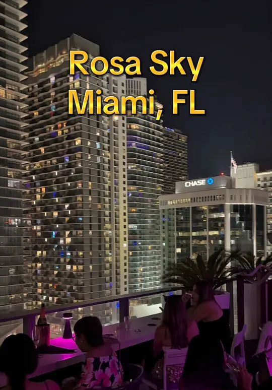 Rosa Sky in Miami showing review, rooftop bar, skyline views, handcrafted cocktails, delicious bites, live djs, video by sunshinestateselling on TikTok