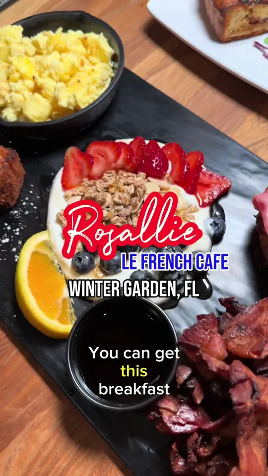 Rosallie Le French Cafe in Winter Garden showing review, visit, french breakfast board, quiche lorraine, video by sunshineandkeylimeblog on TikTok