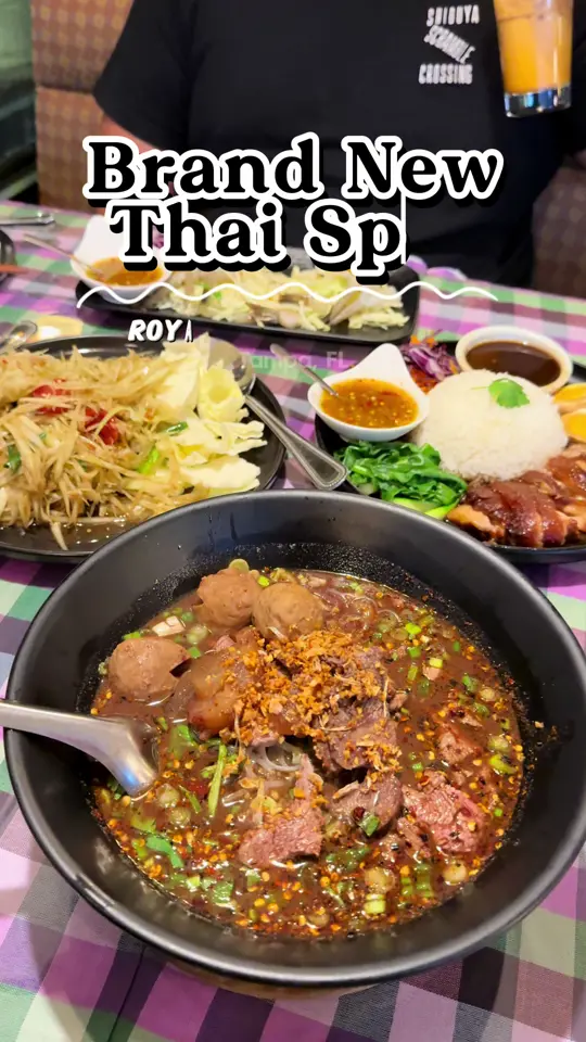 Royal Thai Cuisine in Panama City showing thai food, beef noodles, papaya salad, braised pork, spicy noodles, video by denalovesfood on TikTok