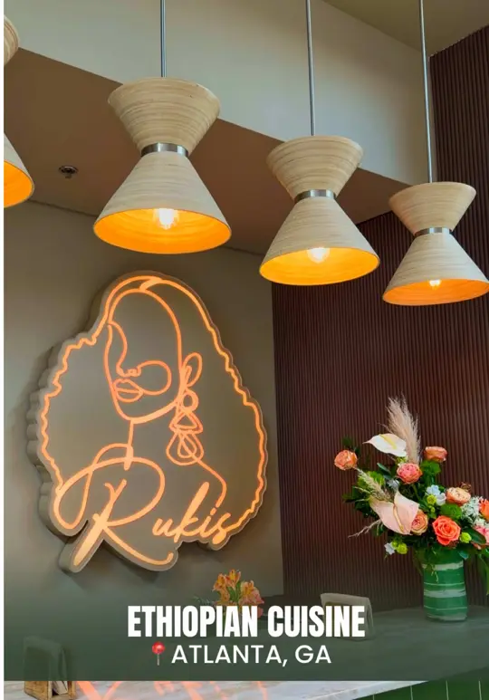 Ruki’s Kitchen in Atlanta showing food review, sega tibs, doro tibs, gomen, tikil, habesha lemon pepper wet wings, video by hungryhomegirl on TikTok