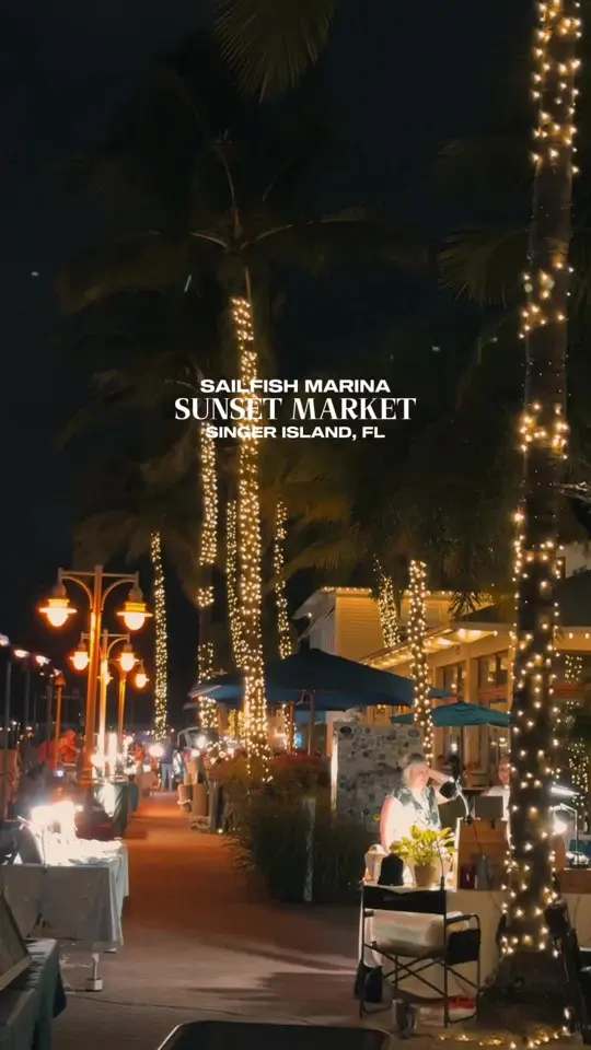 Sailfish Marina Tiki Bar in West Palm Beach showing event, sunset celebration market, food, grouper dogs, conch fritters, live music, video by waterfrontlifestyle on TikTok