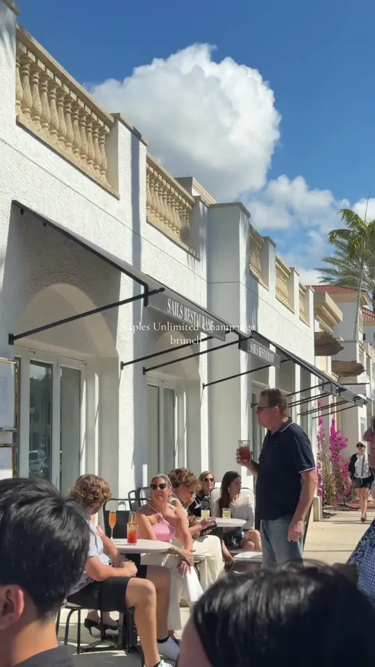 Sails Restaurant in Naples showing brunch, champagne, course by course menu, video by loltash on TikTok