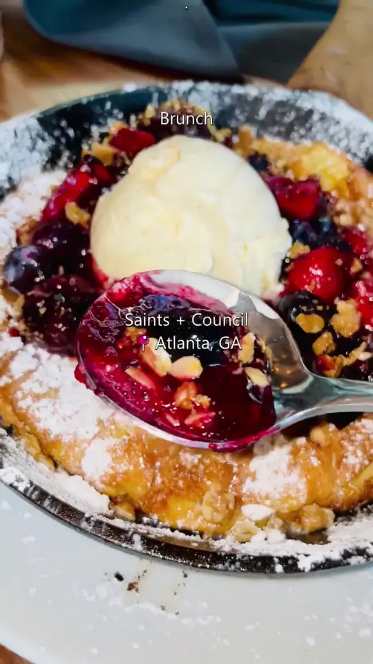 Saints + Council in Atlanta showing review, atmosphere, cocktail, salted caramel cappuccino, video by servinglooksatl on TikTok
